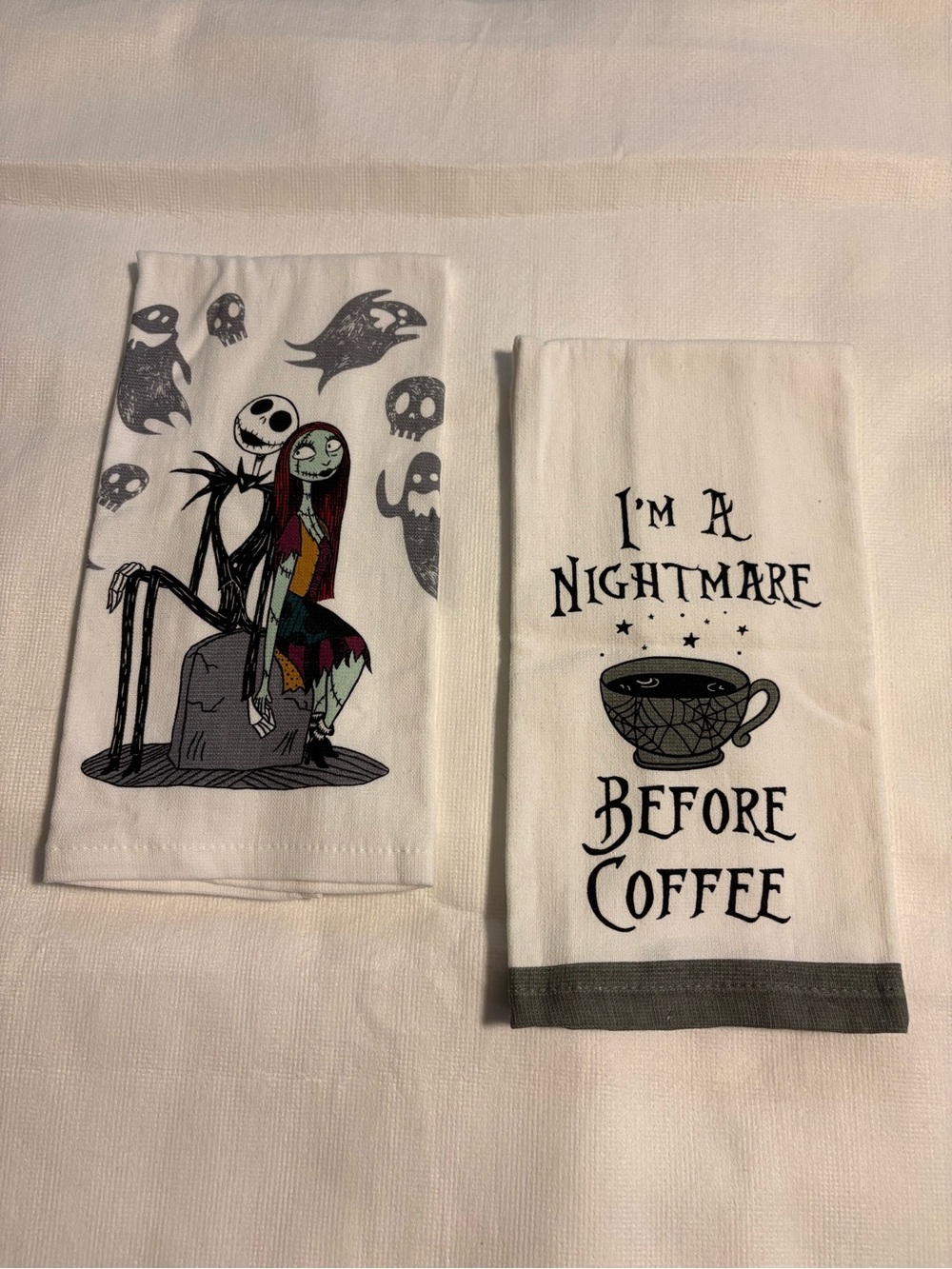 Disney Nightma Before Coffee Kitchen Towels – White Graphic Tea Towels Set